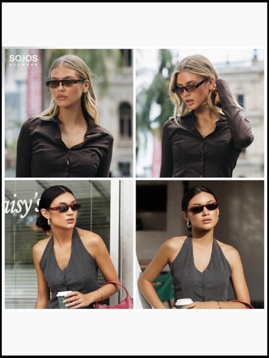 Retro Rectangle Sunglasses Lightweight Plastic UV400 Protection main image 6